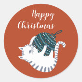 Sticker Rond Winter Party Christmas Toy Cat Gift (Devant)