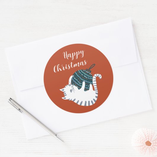 Sticker Rond Winter Party Christmas Toy Cat Gift (Enveloppe)