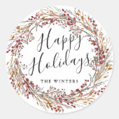 Sticker Rond Winter Red Berry Wreath Joyeuses vacances (Devant)