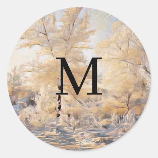 Sticker Rond Winter scenery with snowed trees watercolor  (Devant)