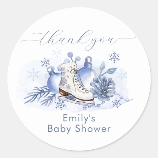 Sticker Rond Winter Snowflake Ice Skate Baby Shower (Devant)