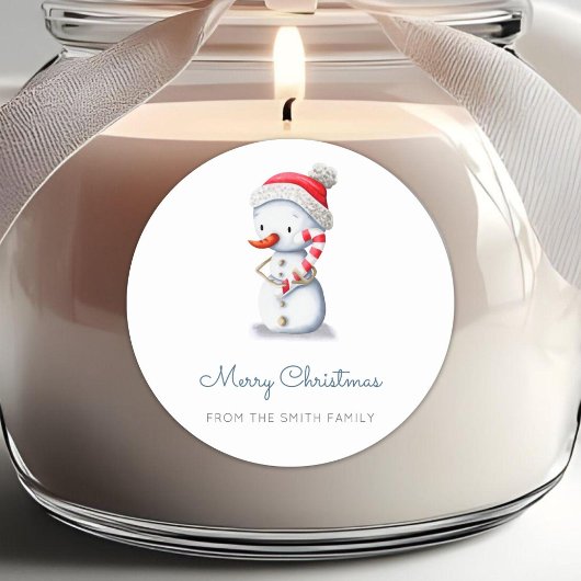 Sticker Rond Winter Snowman Candy Cane Merry Christmas