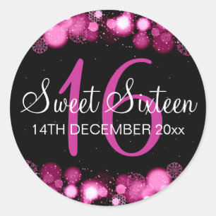 Sticker Rond Winter Sweet 16 Anniversaire Fête Rose Bokeh Lumiè