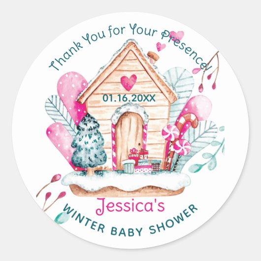 Sticker Rond Winter Wonderland Baby Shower (Devant)