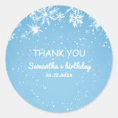 Sticker Rond Winter Wonderland Blue Snowflake Thank You (Devant)