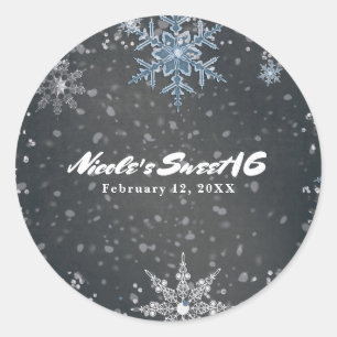 Sticker Rond Winter Wonderland Chalk Blue Grey Silver Party