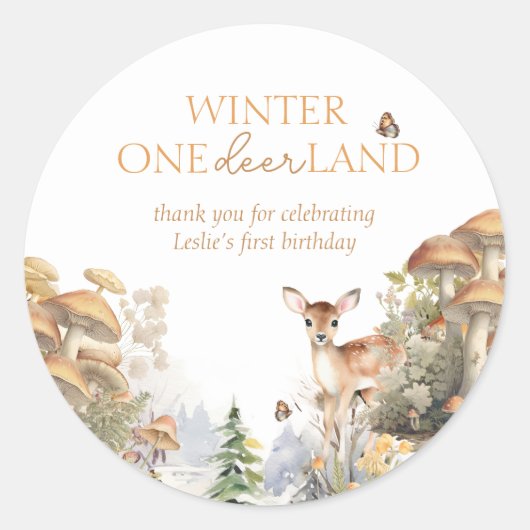 Sticker Rond Winter Wonderland Deer Premier anniversaire (Devant)