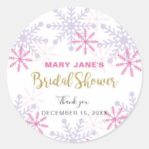 Sticker Rond Winter Wonderland Fête des mariées Pink Snowflake