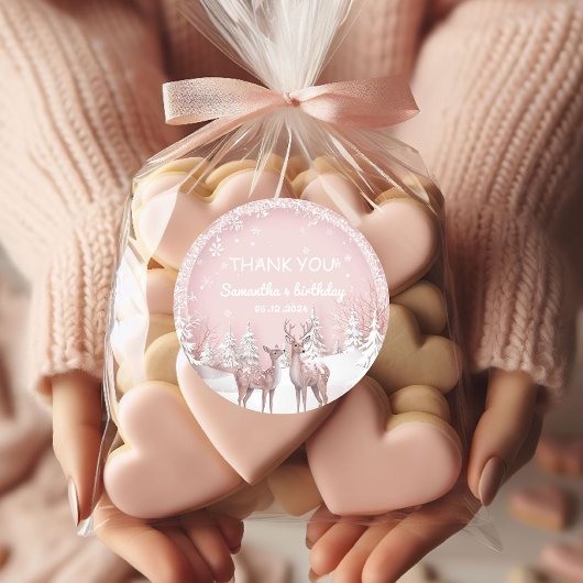 Sticker Rond Winter Wonderland Merci | Rose et cerf