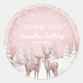 Sticker Rond Winter Wonderland Merci | Rose et cerf (Devant)