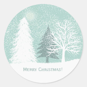 Sticker Rond Winter Wonderland, sapins des neiges Noël