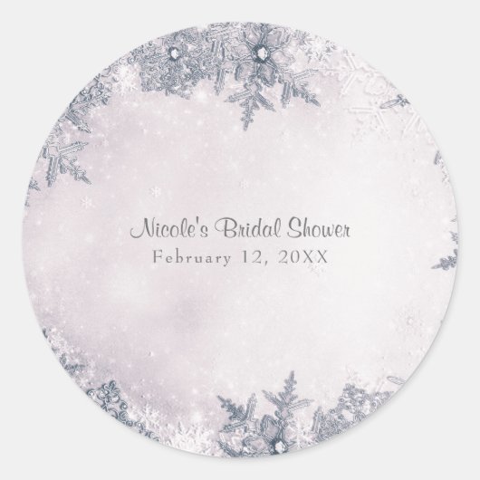 Sticker Rond Winter Wonderland Snowflakes Blanc Bleu Élégant (Devant)