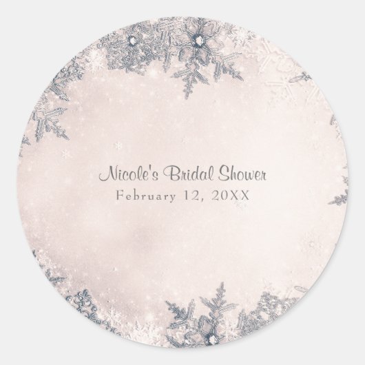 Sticker Rond Winter Wonderland Snowflakes Creamy White Elegant (Devant)