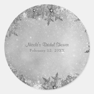 Sticker Rond Winter Wonderland Snowflakes Pure Argent Élégant