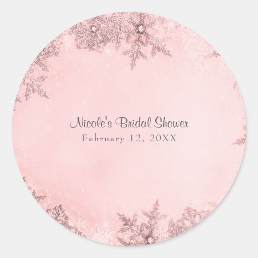Sticker Rond Winter Wonderland Snowflakes Soft Pink Elegant (Devant)