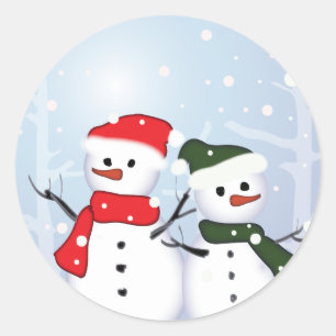 Sticker Rond Winter Wonderland Snowman Notre premier Noël
