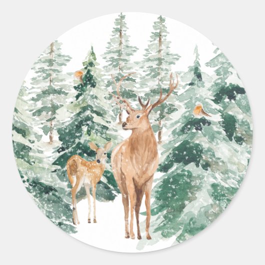 Sticker Rond Winter Woodland Deer Noël rustique (Devant)