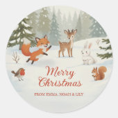 Sticker Rond Winter Woodland Merry Christmas Forest Animals (Devant)