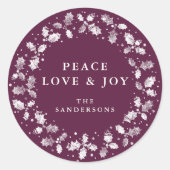 Sticker Rond Winterberry Peace Love + Joy Holly Wreath (Devant)