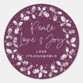 Sticker Rond Winterberry Peace Love+Joy Holly Wreath (Devant)