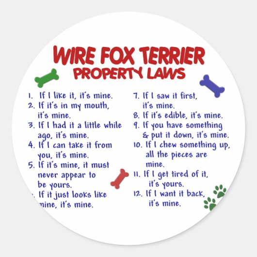 Sticker Rond WIRE FOX TERRIER Lois de propriété 2 (Devant)