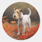 Sticker Rond Wirefox Terrier en automne Leaves automne Inspire (Devant)