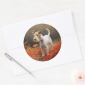 Sticker Rond Wirefox Terrier en automne Leaves automne Inspire (Enveloppe)