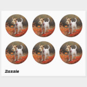 Sticker Rond Wirefox Terrier en automne Leaves automne Inspire (Feuille)