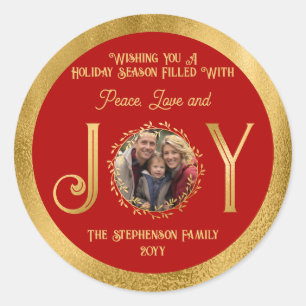 Sticker Rond Wishing You Holiday Season Peace Love and Jove