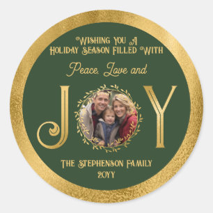 Sticker Rond Wishing You Holiday Season Peace Love and Jove