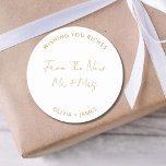 Sticker Rond Wishing You Riches From The New Mr Mrs Wedding Bag<br><div class="desc">Wishing You Riches From The New Mr Mrs Wedding Bag Classic Round Sticker</div>