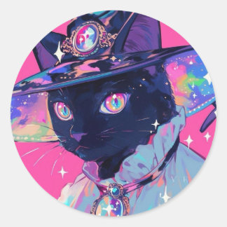Sticker Rond Witch Cat