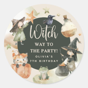 Sticker Rond Witch Way to the Party's Kids Halloween Anniversai