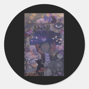Sticker Rond Witchy Whimsigoth Esthétique Avec Chats