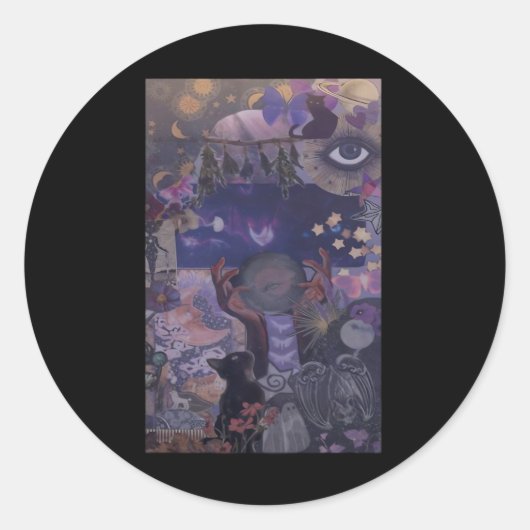 Sticker Rond Witchy Whimsigoth Esthétique Avec Chats (Devant)