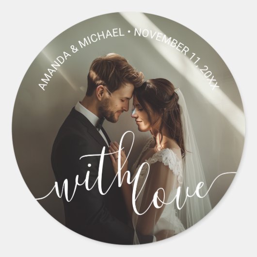 Sticker Rond 'With Love' Photo personnalisée Mariage Faveur (Devant)