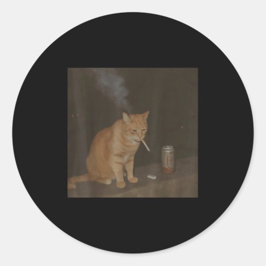Sticker Rond Wizard Cigarette Kitten Drôle Fumer Cat Meme Bra (Devant)