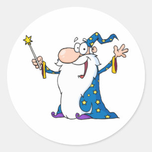 Sticker Rond Wizard Waving And Cape Holding A Magic Wand