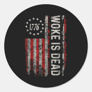 Sticker Rond Woke est mort slogan sarcastique drôle
