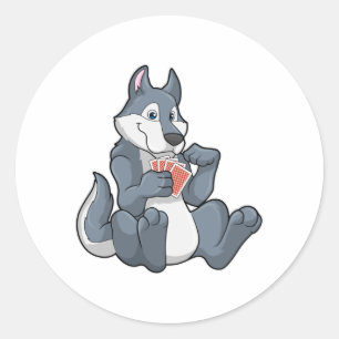 Sticker Rond Wolf au Poker avec cartes de Poker