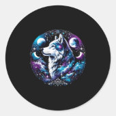 Sticker Rond Wolf Celestial Dream Night Howling Moon Funny Wolv (Devant)