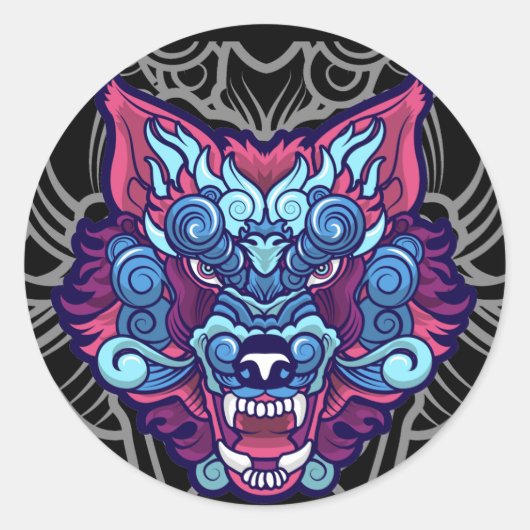 Sticker Rond Wolf Chinese Animaux Meilleur Cadeau (Devant)