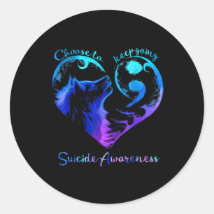 Sticker Rond Wolf Choisit De Continuer À Se Sensibiliser Au Sui