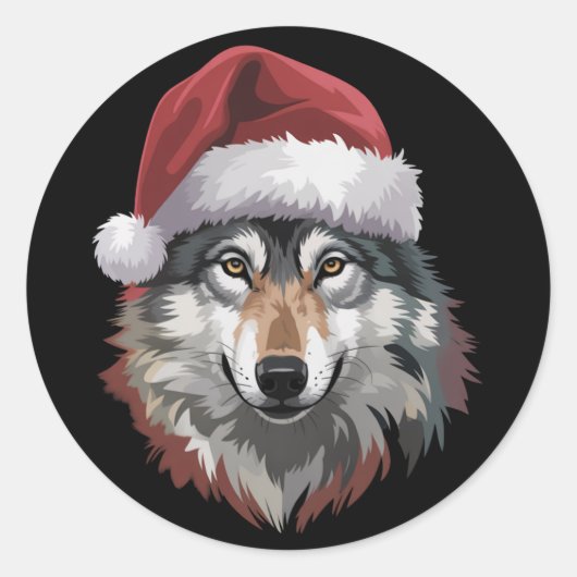 Sticker Rond Wolf Christmas Funny Xmas Gift Animal Lovers  (Devant)