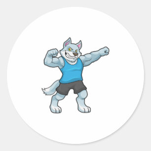 Sticker Rond Wolf comme Bodybuilder avec les gros bras supérieu