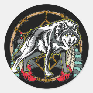 Sticker Rond Wolf Dreamcatcher