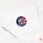 Sticker Rond Wolf et Dreamcatcher en drapeau américain (Enveloppe)