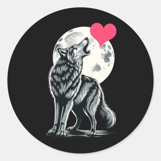 Sticker Rond Wolf Holding Heart Valentine's Day Cute Wolves Val (Devant)
