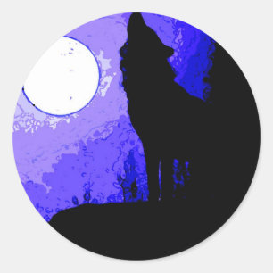 Sticker Rond Wolf Howling à Moon