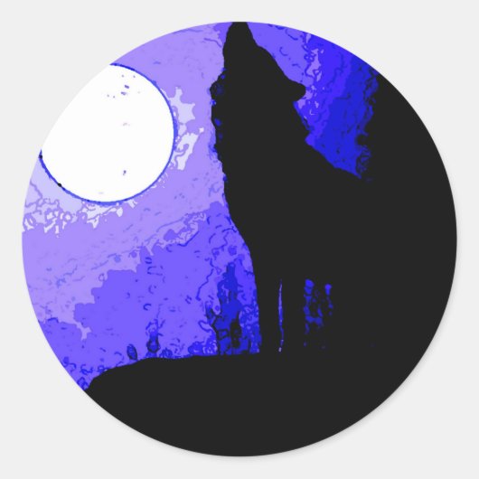 Sticker Rond Wolf Howling à Moon (Devant)